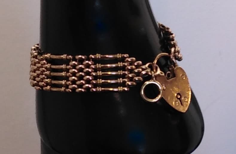 Edwardian 9ct Rose Gold 5 Bar Gate Bracelet